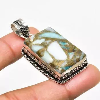 Медный кулон ручной работы с драгоценным камнем Ларимар, посеребренный 925 пробы, 1,89 дюйма 1.89 синий