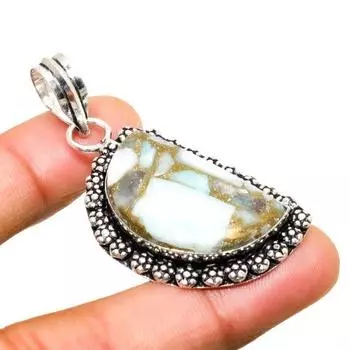 Медный кулон ручной работы с драгоценным камнем Ларимар, посеребренный 925 пробы, 2,08 дюйма 2.08 синий