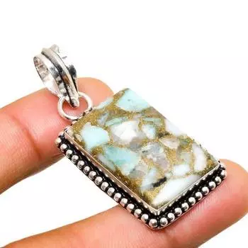 Медный кулон ручной работы с драгоценным камнем Ларимар, посеребренный 925 пробы, 1,89 дюйма 1.89 синий