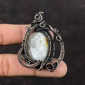 Медный кулон с агатом, медная проволока, ювелирные изделия, изысканный кулон с драгоценными камнями, ювелирные изделия с агатом, кулон ручной работы, подарок для женщин