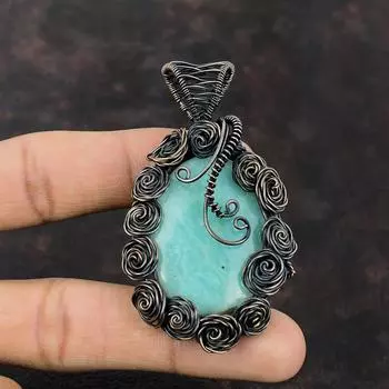 Медный кулон с амазонитом, кулон в проволочной обертке, кулон с драгоценным камнем, ювелирные изделия из проволочной обертки, кулон ручной работы, медные украшения для подарка, кулон с камнем по случаю рождения