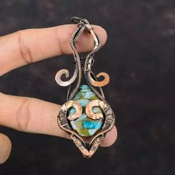 Медный кулон с амазонитом, медная проволока, ювелирные изделия, кулон с драгоценным камнем, медный кулон ручной работы, антикварные ювелирные изделия, кулон, завернутый в проволоку, для подарка