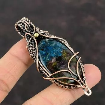 Медный кулон с арбузом и турмалином Кулон из медной проволоки Подвеска из натурального драгоценного камня Медные украшения Подарок на годовщину Подвески ручной работы