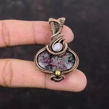 Медный кулон с эвдиалитом, медная проволока, ювелирные изделия, кулон ручной работы, Радуга, лунный камень, драгоценный камень, ювелирные изделия, подарок для женщин, кулон, завернутый в проволоку