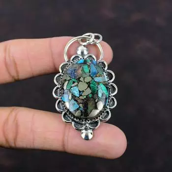 Медный кулон с азуритом и малахитом. Кулон ручной работы. Подвеска из натурального драгоценного камня. Подвеска из стерлингового серебра 925 пробы. Дизайнерские украшения. Женский специальный подарок.