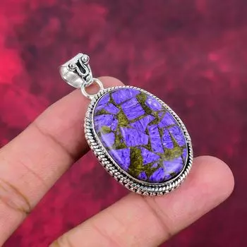 Медный кулон с чароитом, драгоценный камень, кулон из стерлингового серебра 925 пробы, подарок ручной работы для жены, кулон, ювелирное изделие 2.20 Inches фиолетовый