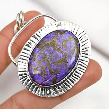 Медный кулон с чароитом, драгоценный камень, кулон из стерлингового серебра 925 пробы, подарок ручной работы для жены, кулон, ювелирное изделие 2.13 Inches фиолетовый