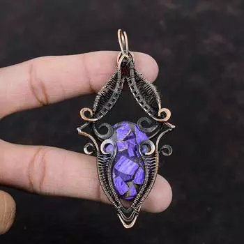 Медный кулон с чароитом, кулон из медной проволоки, ювелирные изделия из драгоценных камней высшего качества, достойный кулон ручной работы, ювелирные изделия из медной проволоки, подарок для женщин