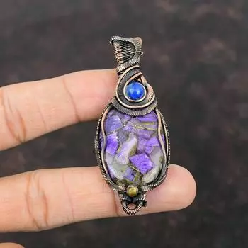 Медный кулон с чароитом, медная проволока, кулон, кулон из лазурита, кулон с драгоценным камнем, медная проволока, ювелирное изделие, подарок для мамы, кулон ручной работы