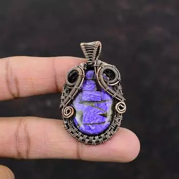 Медный кулон с чароитом, медная проволока, кулон, кулон с драгоценным камнем, кулон ручной работы, антикварный медный ювелирный подарок для нее, новый кулон