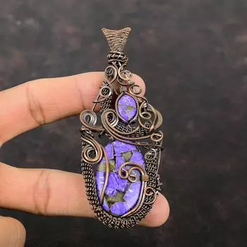 Медный кулон с чароитом, обернутый медной проволокой, ювелирное изделие из драгоценных камней, кулон ручной работы, обернутый медной проволокой, подарок для него, кулон последнего дизайна