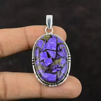 Медный кулон с чароитом, оригинальные ювелирные изделия из драгоценных камней, кулон из стерлингового серебра 925 пробы, кулон ручной работы, уникальный ювелирный подарок для мамы, серебряные украшения