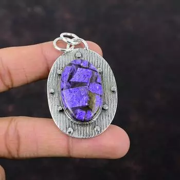 Медный кулон с чароитом, подвеска из стерлингового серебра 925 пробы, кулон с натуральным драгоценным камнем, серебряные украшения, кулон ручной работы, подарок для женщин, ювелирные изделия с чароитом