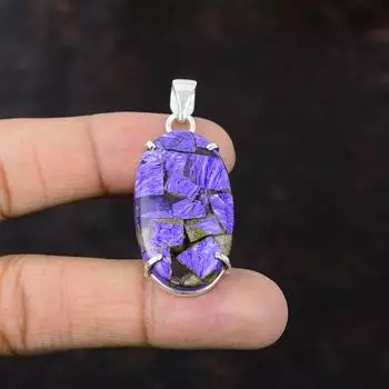 Медный кулон с чароитом, подвеска из стерлингового серебра 925 пробы, элегантные ювелирные изделия из драгоценных камней, кулон ручной работы, изящный кулон, подарок для мамы, антикварный кулон