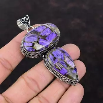 Медный кулон с чароитом, подвеска из стерлингового серебра 925 пробы, оригинальный кулон с драгоценным камнем, этнические украшения ручной работы, изысканный винтажный кулон, подарок для женщин