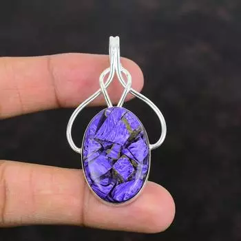 Медный кулон с чароитом, серебряный кулон 925 пробы, высококачественный кулон с драгоценным камнем, кулон ручной работы в стиле бохо, подарок для нее, ювелирные изделия из натурального чароита