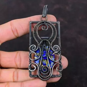 Медный кулон с драгоценным камнем содалитом Медная проволока Кулон Медные украшения Кулон ручной работы Дизайнерский кулон Подарок для него Ювелирные изделия из проволочной обмотки