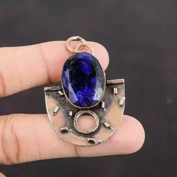 Медный кулон с граненым синим сапфиром, отличное качество, кулон с драгоценным камнем, медные украшения, кулон ручной работы, ювелирные изделия для подарков, удивительный кулон