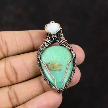 Медный кулон с хризопразом, медная проволока, ювелирные изделия, драгоценный камень, медные украшения, Радужный лунный камень, ювелирные изделия, подарок для матери, ювелирные изделия с хризопразом
