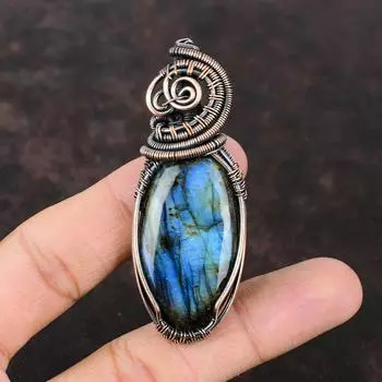 Медный кулон с лабрадоритом, кулон с драгоценным камнем, завернутый в проволоку, кулон с лабрадоритом ручной работы, дизайнерские ювелирные изделия, медные украшения для подарка, лечебный камень