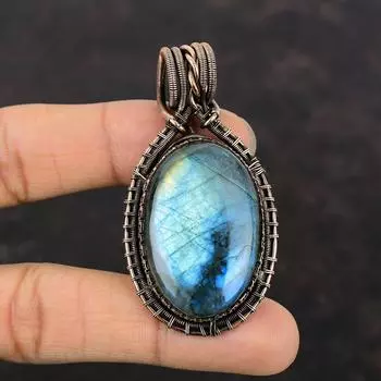 Медный кулон с лабрадоритом, медная проволока, обернутая ювелирными изделиями, кулон с драгоценным камнем, ювелирные изделия из лабрадорита ручной работы, кулон, завернутый в проволоку, ювелирные изделия для подарков