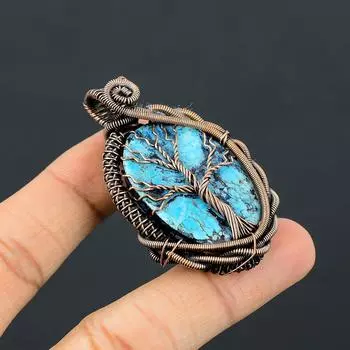 Медный кулон с натуральным тибетским бирюзовым драгоценным камнем «Древо жизни» 2,36 дюйма f0z65