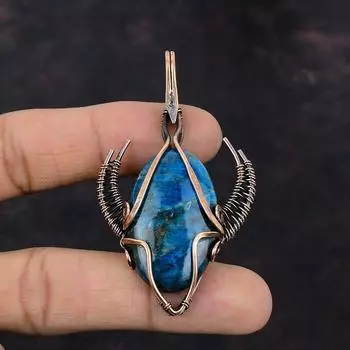 Медный кулон с неоновым апатитом, медная проволока, кулон, медные украшения ручной работы, изящный кулон в форме лица быка, ювелирные изделия из драгоценного камня, подарок для него