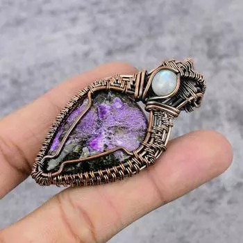 Медный кулон с пурпуритом, медная проволока, кулон с пурпуритовым драгоценным камнем, медные украшения, кулон ручной работы, подарок для нее, ювелирные изделия с пурпуритом розовый