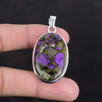 Медный кулон с пурпуритом, серебряный кулон 925 пробы, ювелирные изделия ручной работы, кулон с настоящим драгоценным камнем, антикварный кулон, подарки для него, серебряные украшения
