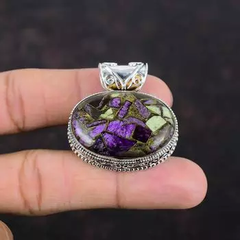 Медный кулон с пурпуритом, винтажный кулон с драгоценным камнем, кулон из стерлингового серебра 925 пробы, ювелирные изделия с пурпуритом, кулон ручной работы с камнем по рождению, подарки для матери