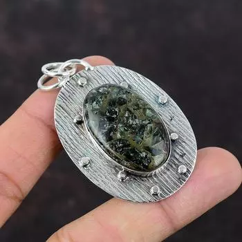 Медный кулон с серафинитом Достойные ювелирные изделия ручной работы Стерлинговое серебро 925 пробы Кулон Дизайнерские ювелирные изделия из драгоценных камней Подарок для матери Ювелирные изделия с серафинитом