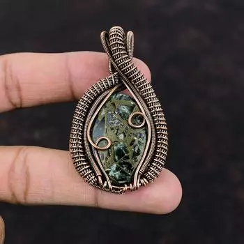 Медный кулон с серафинитом, медная проволока, кулон, ювелирные изделия из драгоценных камней, антикварный кулон ручной работы, подарок на свадьбу, медные украшения с серафинитом