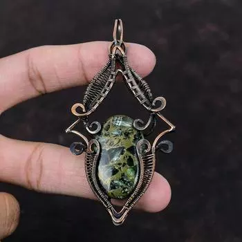 Медный кулон с серафинитом, обернутый медной проволокой, кулон из натурального драгоценного камня, ювелирное изделие из меди ручной работы, подарок на годовщину, ювелирное изделие из серафинита