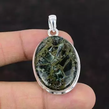 Медный кулон с серафинитом. Подвеска из драгоценного камня одного качества. Подвеска из стерлингового серебра 925 пробы. Замечательный ювелирный подарок ручной работы для мамы. Подвеска в стиле хиппи.