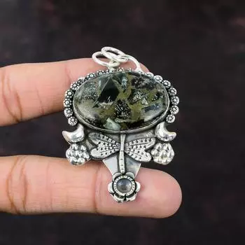 Медный кулон с серафинитом, ювелирные изделия из настоящего драгоценного камня, подвеска из стерлингового серебра 925 пробы, ювелирные изделия ручной работы, подвеска в виде стрекозы, подарок для мамы, удивительные ювелирные изделия