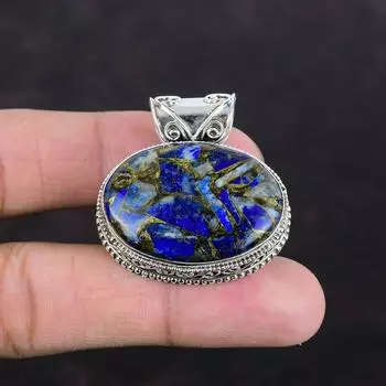 Медный кулон с содалитом, натуральный драгоценный камень, кулон из стерлингового серебра 925 пробы, винтажный кулон ручной работы, лечебный камень, ювелирные изделия, подарки для женщин