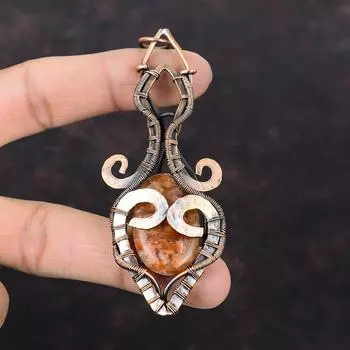 Медный кулон с солнечным камнем, ювелирные изделия из медной проволоки, кулон ручной работы, кулон с драгоценным камнем, ювелирные изделия в стиле бохо, кулон из медной проволоки, подарок на годовщину