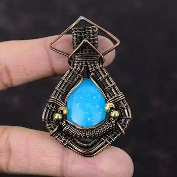 Медный кулон Smithsonite, обернутый медной проволокой, потрясающий кулон из драгоценных камней, этнические украшения ручной работы, обернутый проволокой, подарок для женщин