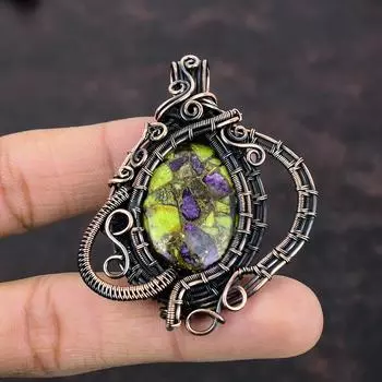 Медный кулон Stichtite, медная проволочная обертка, подвеска из настоящего драгоценного камня, проволочная обертка, ювелирные изделия ручной работы, медные украшения для подарка