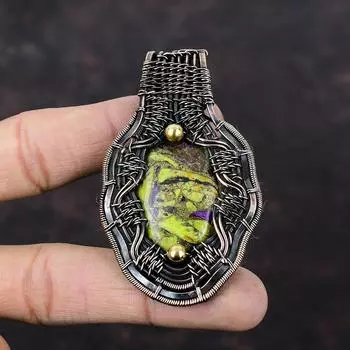 Медный кулон-стихтит Медная проволока Кулон Кулон ручной работы Медные украшения Кулон из натурального драгоценного камня Дизайнерские ювелирные изделия Подарок для него