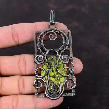 Медный кулон-стихтит, медная проволока, кулон, медные украшения ручной работы, антикварный кулон, кулон с драгоценным камнем, проволочная обмотка, ювелирные изделия для подарка