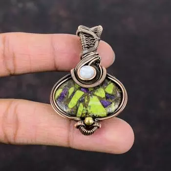 Медный кулон-стихтит, медная проволока, кулон, радуга, ювелирные изделия из лунного камня, кулон из драгоценного камня ручной работы, подарок для матери, ювелирные изделия из медной проволоки