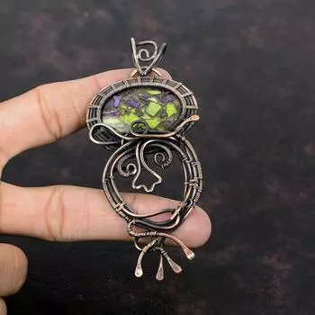 Медный кулон-стихтит Медная проволока, обернутая ювелирными изделиями из драгоценных камней, Стильный кулон, кулон ручной работы, обернутый проволокой, подарок на помолвку, медные подвески