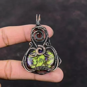 Медный кулон стихтитом, обернутый медной проволокой, кулон ручной работы из меди, кулон с настоящим драгоценным камнем, подарок на годовщину, ювелирные изделия стихтитом