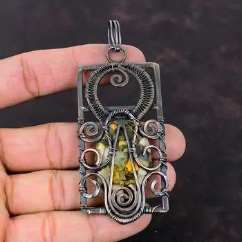 Медный кулон в виде яшмы шмеля, обернутый медной проволокой, драгоценный камень, очень красивое медное украшение, кулон ручной работы, обернутый проволокой, ювелирное изделие для подарка