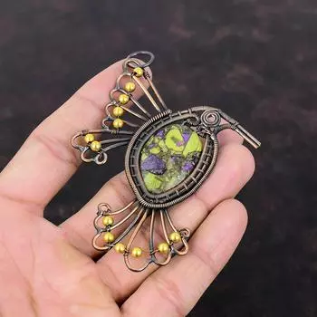 Медный кулон в виде стихтита, кулон в медной проволоке, кулон в виде птицы ручной работы, медные украшения, кулон с драгоценным камнем, подарок для матери, ювелирные изделия из проволочной обмотки