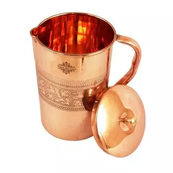 Медный кувшин, Чеканный дизайн, Латунная ручка, Сервировочная посуда и посуда для напитков, Аюрведические полезные свойства, 2 литра