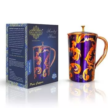 Медный кувшин-кувшин с принтом, дизайн Paisely, для хранения и подачи воды, йога, аюрведа, лечебный, 1500 мл