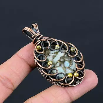 Медный Ларимар, драгоценный камень, чистая медная проволока, обернутая ювелирным кулоном ручной работы 2.44 Inches синий