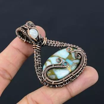 Медный Ларимар, драгоценный камень, чистая медная проволока, обернутая подвеской ручной работы, ювелирные изделия 2.44 Inches синий